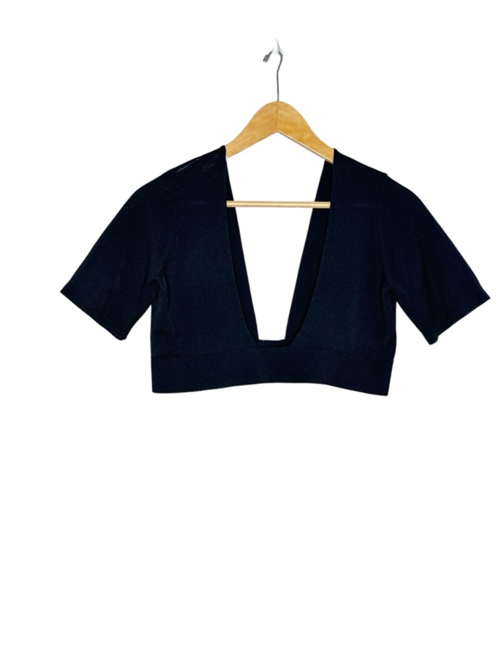 Prada Deep V Plunge Stretch Knit Crop Top Micro Cardigan L/ XL - Picture 3 of 8